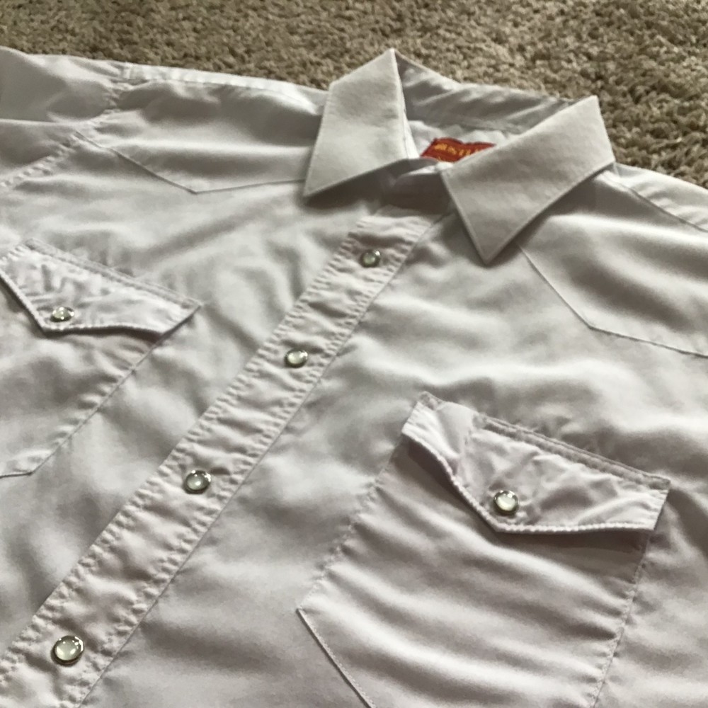 Vintage Men's Rockabilly Western Long Sleeve Shirt Snap Buttons White By Rustler